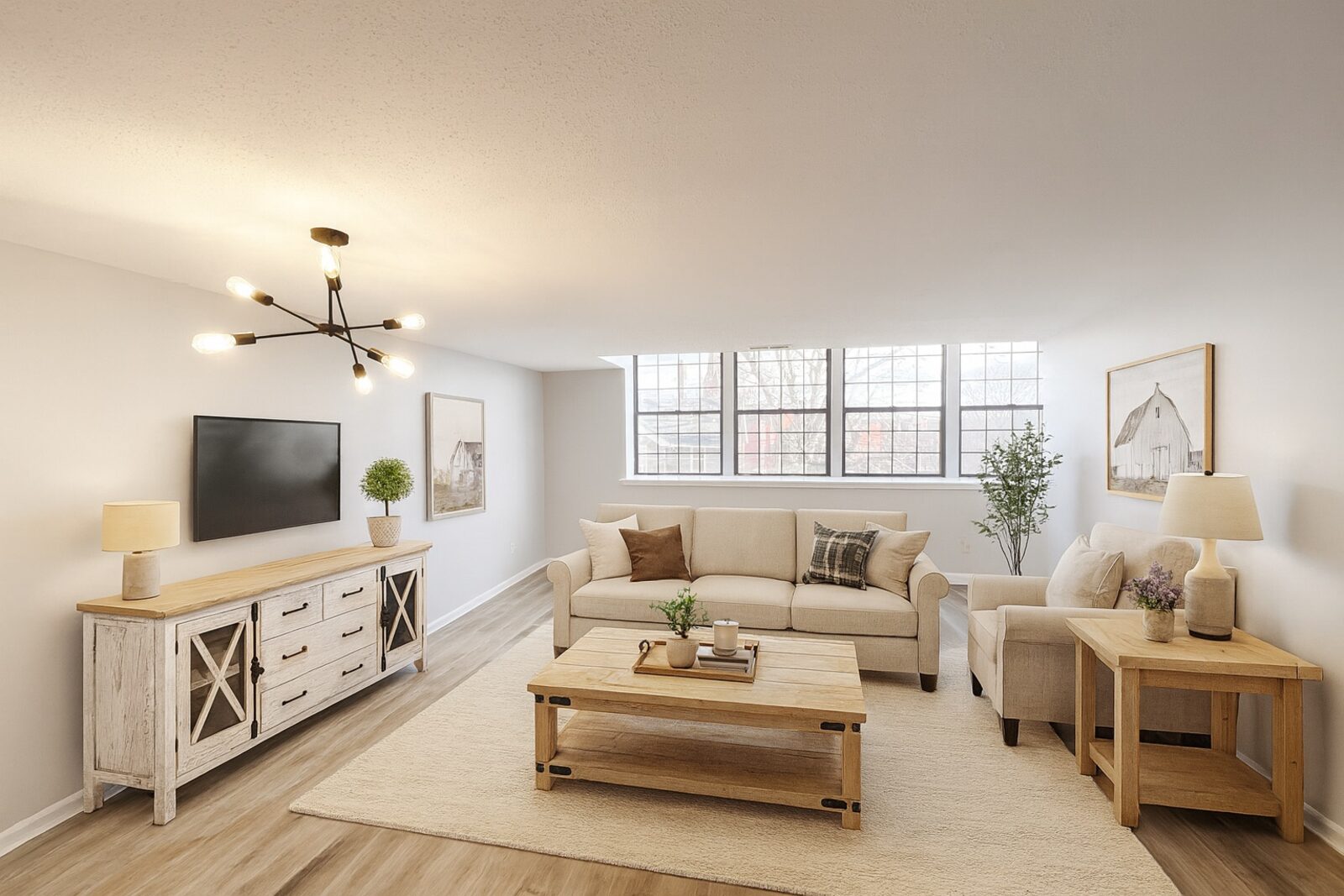 Virtually staged living room with furniture, shown for illustrative purposes only